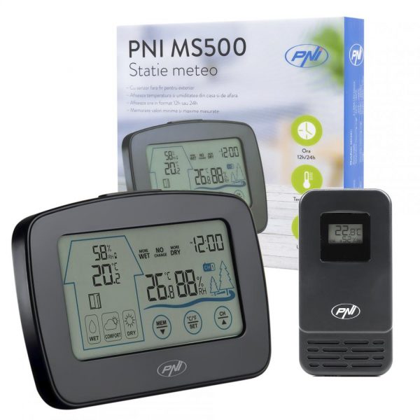 Statie meteo PNI MS500 cu senzor extern fara fir, afiseaza