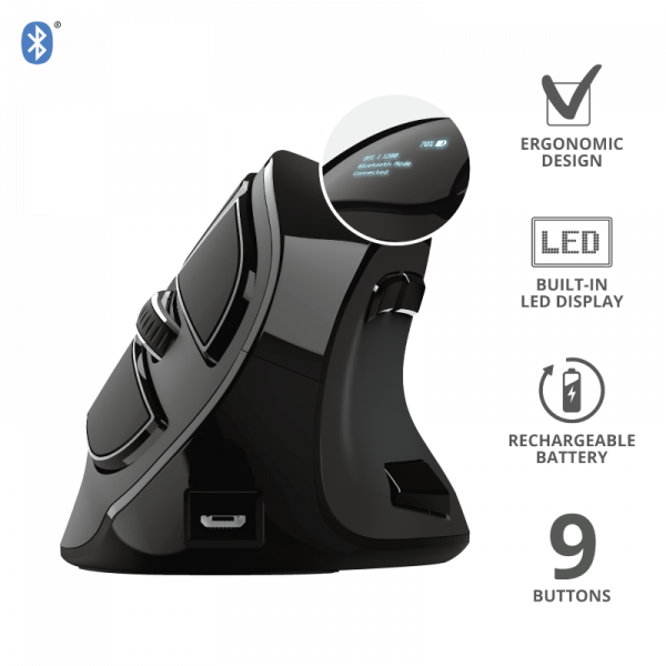 Mouse Trust Voxx, Rechargeable Ergonomic Wireless, negru - imagine 6