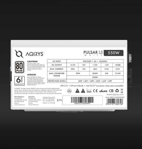 Sursa Aqirys Pulsar LS 550W 80+ White - imagine 5