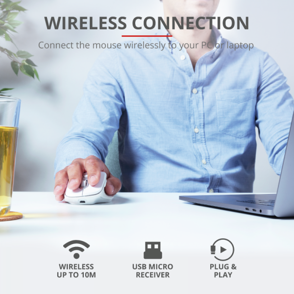 Mouse Trust Ozaa, Rechargeable Wireless, alb - imagine 3