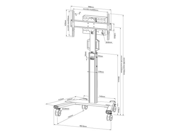 Stand podea mobil Neomounts 37"-75", VESA 100x100~600x400, 70kg, fix, inaltime - imagine 3