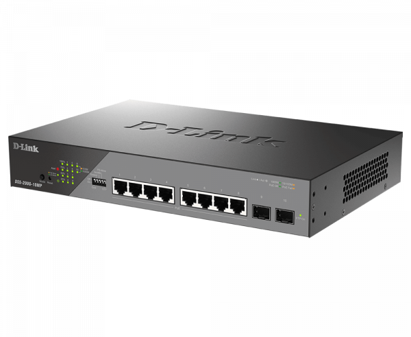 D-Link Switch DSS-200G-10MP, 8 porturi Gigabit POE, 2X SFP 1000Mbps,