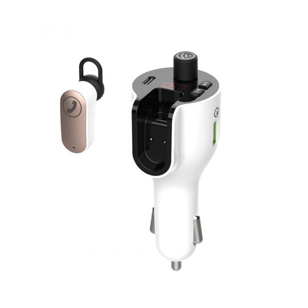 Modulator auto FM Spacer cu casca Bluetooth 5.0, earphone 30mAh, - imagine 3