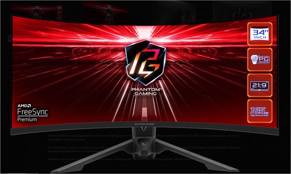 Asrock 34" Curved Gaming Monitor, Rezolutie: WQHD 3440x1440, Refresh rate: - imagine 3