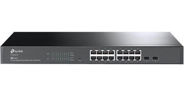 "JetStream™ 16-Port Gigabit Smart Switch with 2 Gigabit SFP Slots